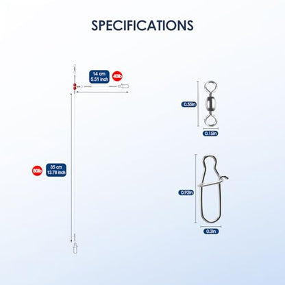 Fishing Leader Fishing Rigs, Luroad 6/12/18 Pcs Nylon-Coated Lines with Swivels Snap Beads, Stainless Steel Hooks Crimps Saltwater Freshwater for Fishing Lovers Angler, 1 Arm/ 2 Arms - color: G.1 Arm-Red-6pcs