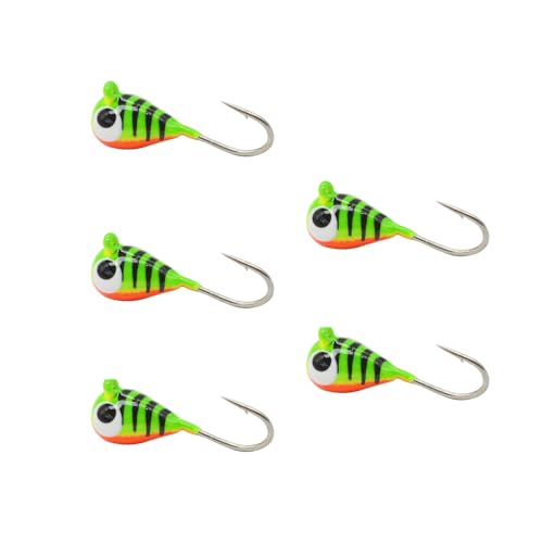 Tungsten Ice Fishing Jig Set Ice Fishing Lures, Max Sensitive Tungsten Tear Drop Ice Jig Head Hook for Panfish, Crappie, Walleye, Perch, Trout, Bluegill - color: Fire Tiger, size: 4MM, 1/25 OZ