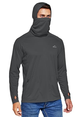 Willit Men's UPF 50+ Sun Protection Hoodie with Built-in Mesh Mask, Long Sleeve Cooling Fishing Shirt - color: Deep Gray, size: X-Large