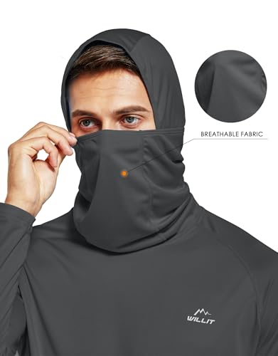 Willit Men's UPF 50+ Sun Protection Hoodie with Built-in Mesh Mask, Long Sleeve Cooling Fishing Shirt - color: Deep Gray, size: XX-Large