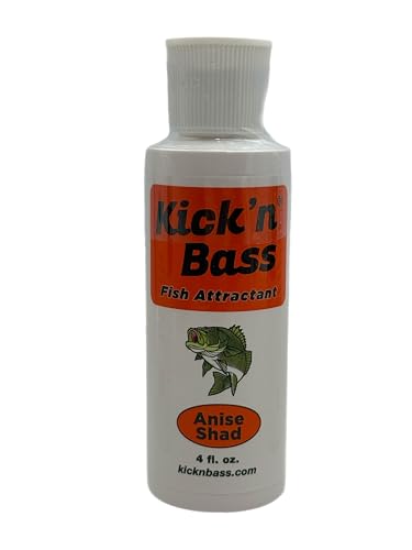 Kick’n Bass Fish Attractant, Supercharged Concentrated Natural Fish Oil Formula Scent for Fishing Lures, One 4 fl oz Bottle. (10 Scents to Choose from) - color: Anise Shad - Kick’n Bass Fish Attractant