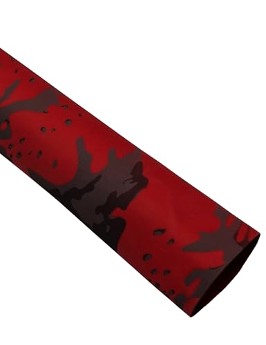 Accering Soft Fishing Rod Handle Shrink Wrap (φ35mm, Red Camo) | L1.64 ft, Shrink Ratio: 1.8:1. Ideal for Bike aero bars, hockey stick grip. - color: Red Camo, size: φ35mm, L1.64 ft