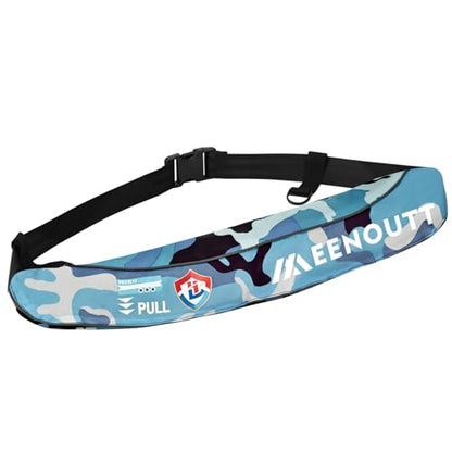 Automatic Inflatable Belt Pack Water Sports Jacket Waist Belt PFD for SUP Paddleboarding Fishing Boating Kayaking（fit 80-330 lbs） (Blue camouflage) - color: Blue camouflage
