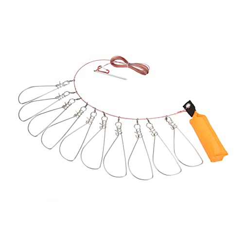 VBESTLIFE Fish Stringer Kit,Live Fish Lock with Foam Stick Steel Wire Fishing Lock Buckle Fish Stringer Kit for Outdoor Fishing(10 Buckles)