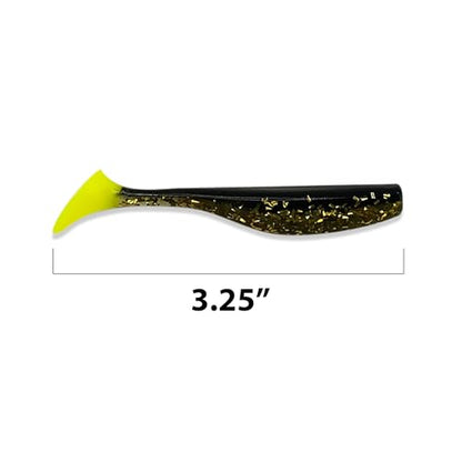 Soft Plastic Paddle Tail Swimbaits – 3 1/4", 4" & 5" Soft Plastic Fishing Lures with Extra-Large Tail for Lifelike Swimming Action – Freshwater & Saltwater - color: Gold with Chartreuse Tail, size: 3 1/4 Inch - 12 Pack