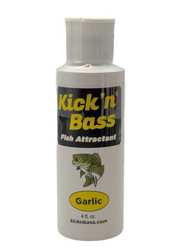 Kick’n Bass Fish Attractant, Supercharged Concentrated Natural Fish Oil Formula Scent for Fishing Lures, One 4 fl oz Bottle. (10 Scents to Choose from) - color: Garlic - Kick’n Bass Fish Attractant