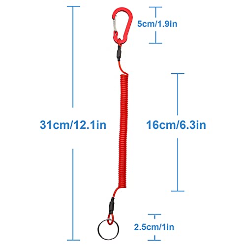 Lix&Rix Retractable Safety Coiled Lanyard with Aluminium Alloy Carabiner Clip, Black/Blue/Green/Red/Silver/Yellow - color: Red 3pcs