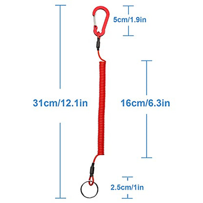 Lix&Rix Retractable Safety Coiled Lanyard with Aluminium Alloy Carabiner Clip, Black/Blue/Green/Red/Silver/Yellow - color: Red 3pcs