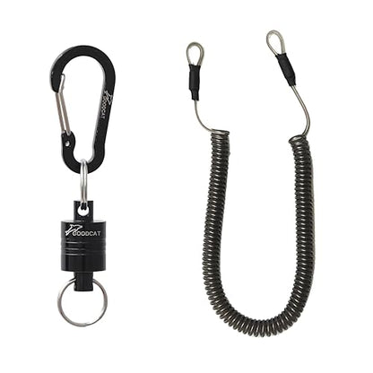 GOODCAT Strongest Magnetic Fly Fishing Net Release - Retractable Coiled Lanyard with Carabiner, Magnet Keychain Clip Retractor - color: A:Black