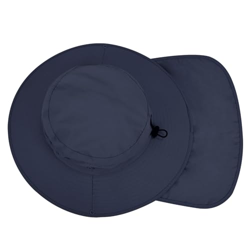 Sun Hats for Men Women, UPF50+ Protection Safari Hat,Wide Brim Fishing Hat with Neck Flap,Bucket Hats for Beach Hiking - color: Navy
