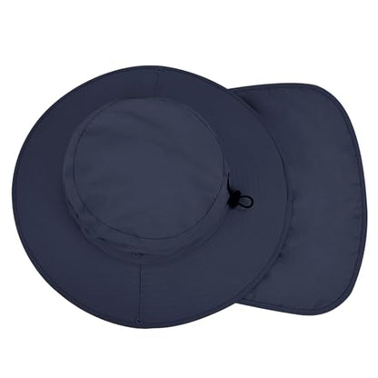 Sun Hats for Men Women, UPF50+ Protection Safari Hat,Wide Brim Fishing Hat with Neck Flap,Bucket Hats for Beach Hiking - color: Navy