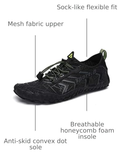 UBFEN Water Shoes for Men Women Quick Dry Swim Aqua Socks | Lightweight Barefoot-style Fit, Rubber Sole, Hiking, Fishing, Kayaking, Beach, Pool, Boating, Diving And Water-to-land Wear - color: Black, size: 8.5 Women/7 Men