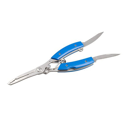 BASUNE Fishing Pliers and Fish Hook Remover with Line Cutter, Curved Nose Hook Remover Tackle Tool with Nylon Sheath and Fishing Gear Set (Blue)