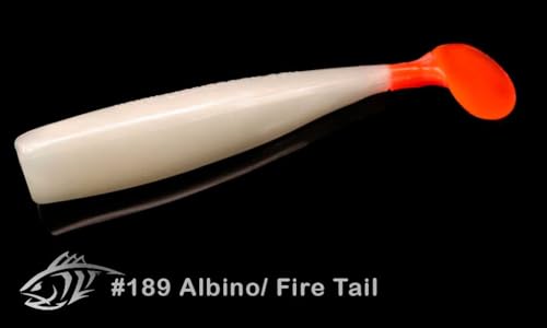 Lunker City Fishing Shaker 3.25" Swimbait Soft Plastic Bass Walleye Lure Saltwater Swimming Tail Action Pike Swim Bait, 7 Per Bag, Made in The USA - color: 189 Albino Firetail
