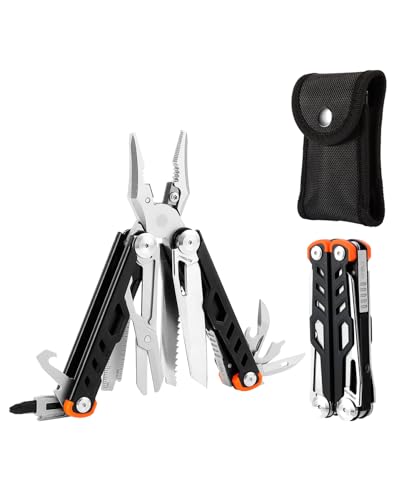 15-in-1 Multitool Pliers with Sheath, Stainless Steel, Black | Folding Multi Tool, Needle Nose Pliers & Wire Cutters, Knife, Saw, Screwdrivers, Bottle Opener, EDC Pocket Knife - color: Black