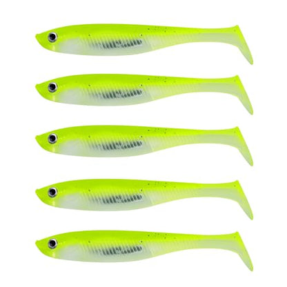 Paddle Tail Swimbait Fishing Lures for Bass Fishing | 5/6/15 Pcs Soft Plastic Lures With Paddle Tail, Pre-Rigged Jig Hook Options for Walleye, Pike & Trout Fishing - color: yellow-green