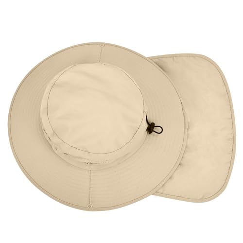 Sun Hats for Men Women, UPF50+ Protection Safari Hat,Wide Brim Fishing Hat with Neck Flap,Bucket Hats for Beach Hiking - color: Beige