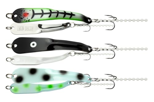 IRON DECOY Spoon Fishing Lures 3-Pack, Multi-Species Metal Spoons for Trout, Walleye, Bass, Salmon, Pike, Ice Fishing & Trolling, Vibrating Spoon Lure Kit - color: Salmon, 1oz