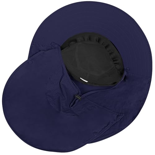 Rosoz Sun Hat for Men Women with Neck Flap,Wide Brim UPF50+ Fishing Hat with Detachable Face Cover Outdoor Sun Protection Hat - color: 1pack-dark Blue