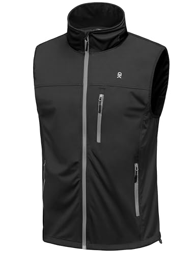 Little Donkey Andy Men's Lightweight Softshell Vest, Windproof Sleeveless Jacket for Running, Hiking, Cycling, Golf - color: Pure Black, size: Small