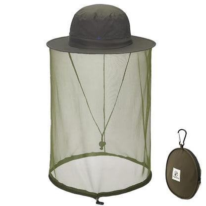 Flammi Mosquito Net Hat Safari Hat UPF 50+ Sun Protection Boonie Hats for Men with Neck Flap Fishing Hiking Hat for Men/Women - color: Khaki Green