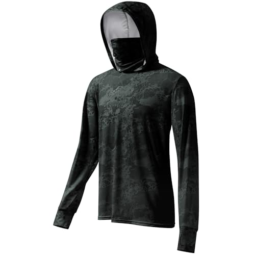 Tough Outfitters Hooded Fishing Shirt UPF 50+ Realtree Camo Sun Hoodie for Men Women – Long Sleeve UV Protection Lightweight - color: Black, size: Medium