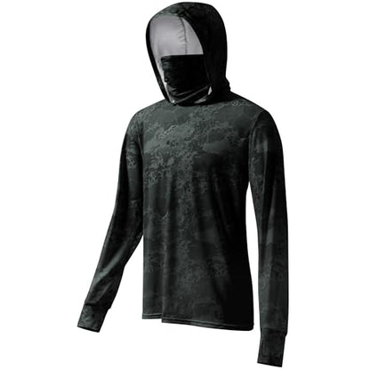 Tough Outfitters Hooded Fishing Shirt UPF 50+ Realtree Camo Sun Hoodie for Men Women – Long Sleeve UV Protection Lightweight - color: Black, size: Large