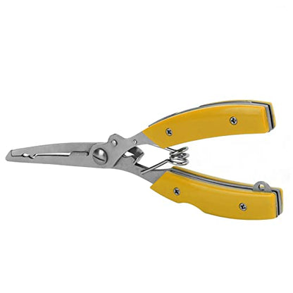 Fishing Pliers Multifunctional Stainless Steel Fishing Scissors with 2 Blades Braid Line Cutters Hook Remover - color: Yellow