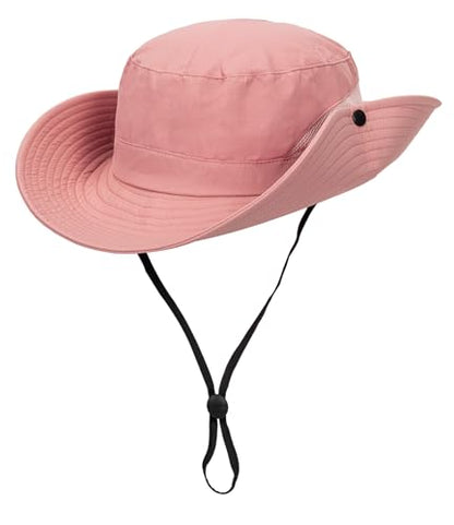 Sun Hat for Women Summer UV Protection Beach Hat Wide Brim Mesh Bucket Fishing Hat with Ponytail Hole Foldable Packable Hat - color: Pure Pink(with Ponytail Hole)