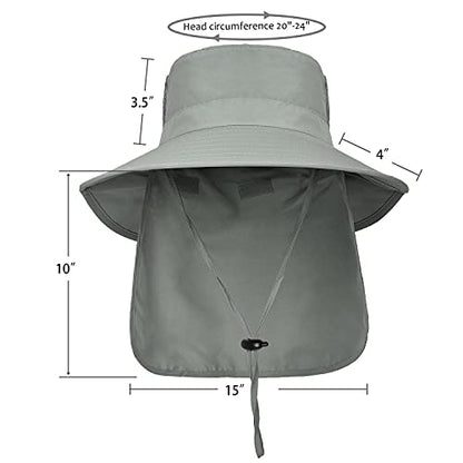 Catalonia Sun Hat for Men,Outdoor Wide Brim Hat with Neck Flap Cover for Fishing Hiking Safari Gardening - color: Grey / Side Mesh