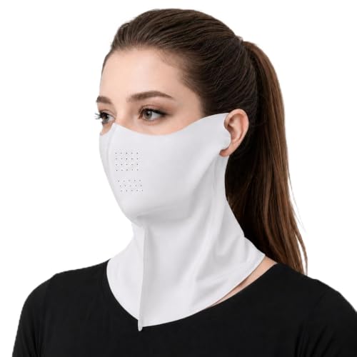 Ice Silk Sun Protection Face Mask for Women, Breathable Cooling Face Cover with Neck Coverage, Driving，Golf，Hiking - color: Light Grey