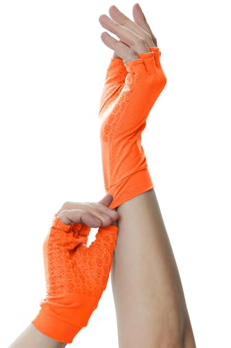 Men's Women's SPF Fingerless Gloves Mittens Sun Protection Unisex Driving Gloves UPF 50+ With Silicone Gel - color: Orange, size: X-Large