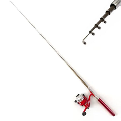 Compact Pocket Telescopic 38inch Mini Pen Fishing Rod Spinning Reel Combos Pen Folded Fishing Pole Spinning Wheel Gift for River, Lake, Reservoir, Ice Fishing and So On - color: Red