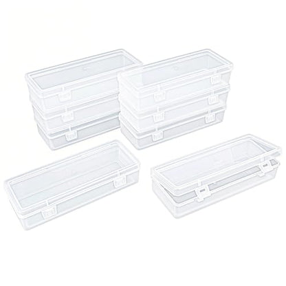 Goodma 8 Pieces Rectangular Empty Mini Clear Plastic Organizer Box | 6.5 x 2.56 x 1.38 Inch, Hinged Lids, For Small Items, Craft Projects - size: 165 x 65 x 35 mm