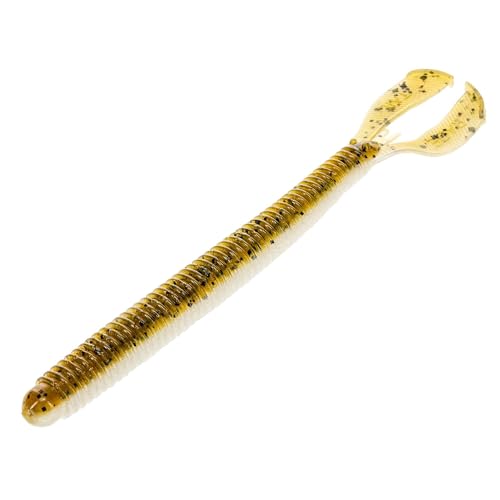 Strike King Rage Twin Tail Menace Worm Soft Bait Fishing Lure, 6", 2 Rage Flange Tails - color: Green Pumpkin Pearl Belly