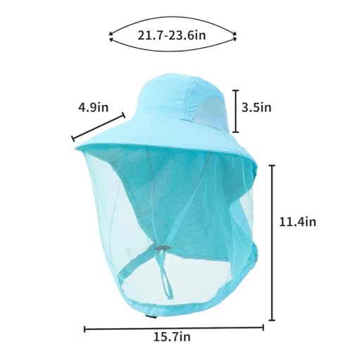 Mosquito Fishing Safari Mesh Net Hat with Neck Flap, Sun Protection Women Men Bug Cap, Hidden Netting Boonie - color: Light Blue