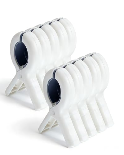 10 Pack Beach Towel Clips Heavy Duty Large Beach Essentials Chair Pool Clip | White Clips with Strong Grip, Silicone Protection, Rust Resistant Spring, Multi-Use for Beach, Boat, Cruise & Outdoors - color: White