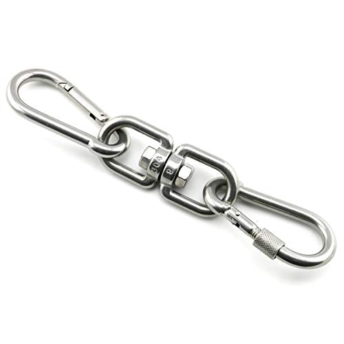 1PCS M8 Double Ended Swivel Eye Hook 304 Stainless Steel Eye to Eye Swivel Shackle Ring Connector + 2PCS M8 Snap Hook - size: M8