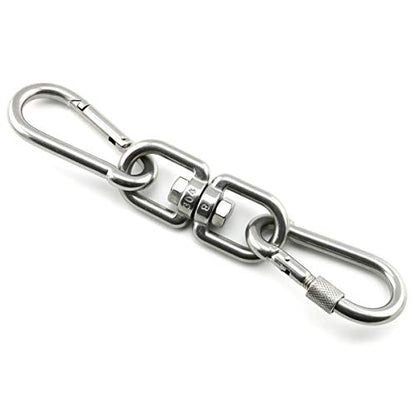 1PCS M8 Double Ended Swivel Eye Hook 304 Stainless Steel Eye to Eye Swivel Shackle Ring Connector + 2PCS M8 Snap Hook - size: M8