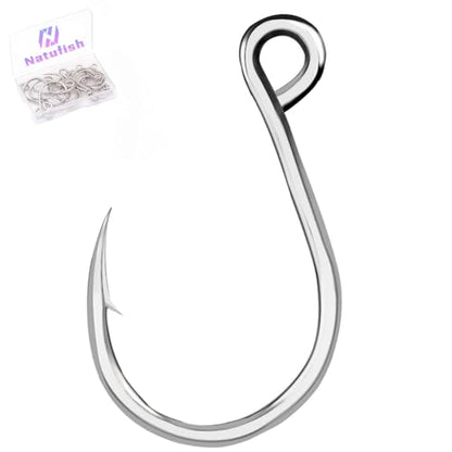 Natufish Inline Single Hooks 25Pcs for Treble Hook Replacement | Fishing Inline Hooks High Carbon Steel Large Eye Sharp Point Corrosion Resistant 8#-5/0# for Hard Lures Saltwater Freshwater - size: 3/0_25pcs
