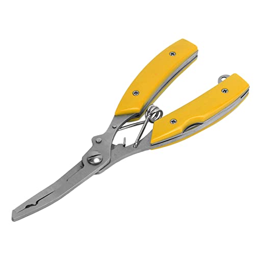 Fishing Pliers Multifunctional Stainless Steel Fishing Scissors with 2 Blades Braid Line Cutters Hook Remover - color: Yellow