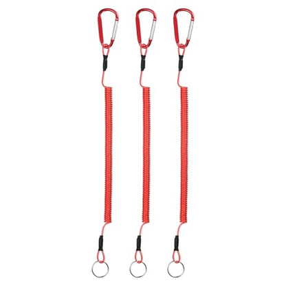 11.81IN Retractable Safety Coiled Lanyard [3PCS] - Steel Wire Fishing Rod Safety Lanyard Use for Pliers Boating & Kayak Fishing - color: Red