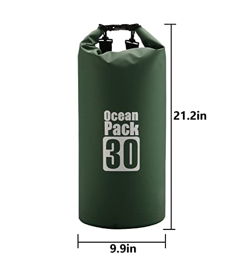 Dry Sack/Floating Waterproof Bag 2L/5L/10L/20L/30L for Boating, Kayaking, Hiking, Snowboarding, Camping, Rafting, Fishing and Backpacking - color: Dark Green, size: 30L