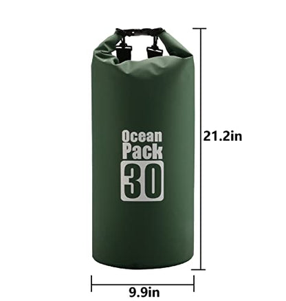 Dry Sack/Floating Waterproof Bag 2L/5L/10L/20L/30L for Boating, Kayaking, Hiking, Snowboarding, Camping, Rafting, Fishing and Backpacking - color: Dark Green, size: 30L