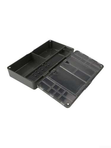 Carp Fishing Tackle Box with 10 Rig Pins, Deep Compartment for Spools and Tools, PVC Storage System for Leader Lines and Accessories, Black