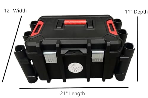 Kayak Fishing Crate - 6 Integrated Rod Pole Holders, Tackle Box Accessory Storage Area and Tray with Lockable Lid - No Assembly Required!