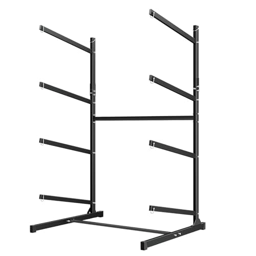 VEVOR Kayak Storage Rack, Heavy Duty Adjustable Freestanding Stand with Lockable Wheels for Indoor Outdoor Garage Shed Dock, Holder for Canoe, SUP, Surfboard & Paddleboard - style: Stand-4 Kayaks-black