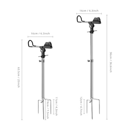 2 Pack Fishing Rod Holder – Telescopic Fishing Rod Stand, 360° Rotatable Adjustable Metal Tube Bracket, Dual-Use Fishing Pole Holders for Ground, Heavy Duty Support for Bank Fishing & Shore Fishing