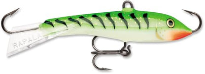 Rapala Vertical Jigging Rap – Ice Fishing Lure – Ice Fishing Jigging Lure | Walleye Pike and Perch Jig - color: Glow Green Tiger, size: Body Length: 1-1/2"