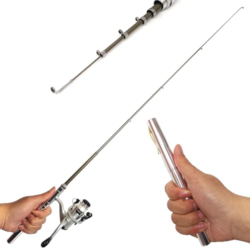 Compact Pocket Telescopic 38inch Mini Pen Fishing Rod Spinning Reel Combos Pen Folded Fishing Pole Spinning Wheel Gift for River, Lake, Reservoir, Ice Fishing and So On - color: Silvery
